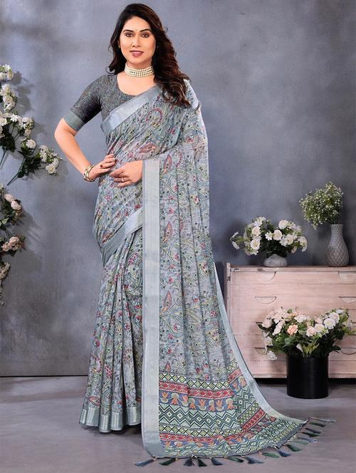 women printed assam silk saree with blouse - 22243603 - Very Small Image - 1
