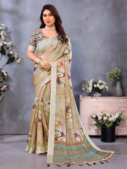 women floral printed saree with blouse - 22243606 - Very Small Image - 1