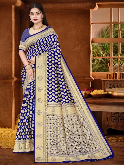 women self design banarasi saree with blouse - 22243635 - Very Small Image - 1
