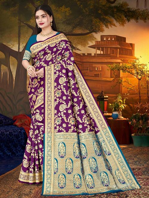 women self design banarasi saree with blouse - 22243644 - Very Small Image - 1