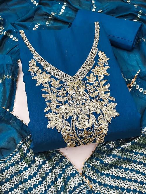 women solid with work unstitched suit set - 22244203 - Very Small Image - 1