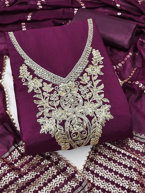 women solid with work unstitched suit set - 22244204 - Very Small Image - 1