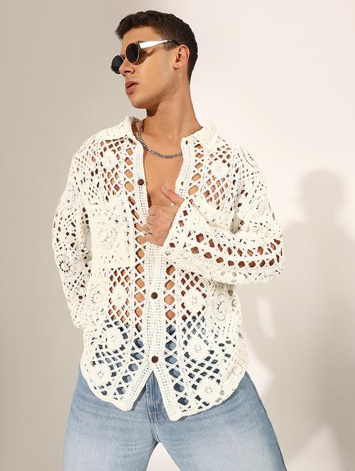 men self designed long sleeve loose fit shirt - 22244290 - Very Small Image - 1