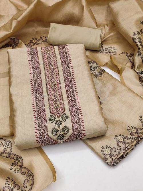 women printed embellished unstitched suit set - 22244401 - Very Small Image - 1