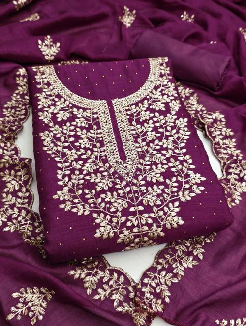 women solid with work unstitched suit set - 22245062 - Very Small Image - 1