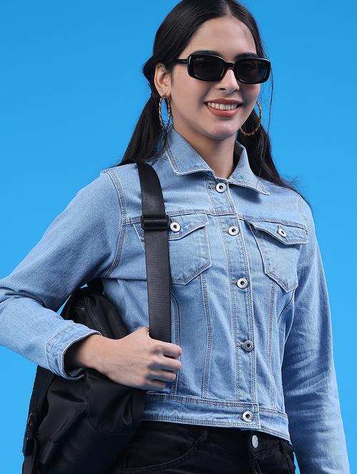 women solid long sleeve denim jacket - 22247333 - Very Small Image - 1