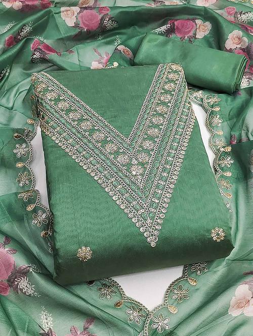 women solid with work embroidered unstitched suit set - 22252098 - Very Small Image - 1