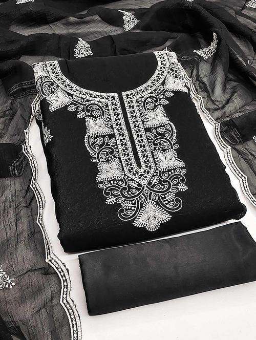 women solid with work embroidered unstitched suit set - 22252118 - Very Small Image - 1