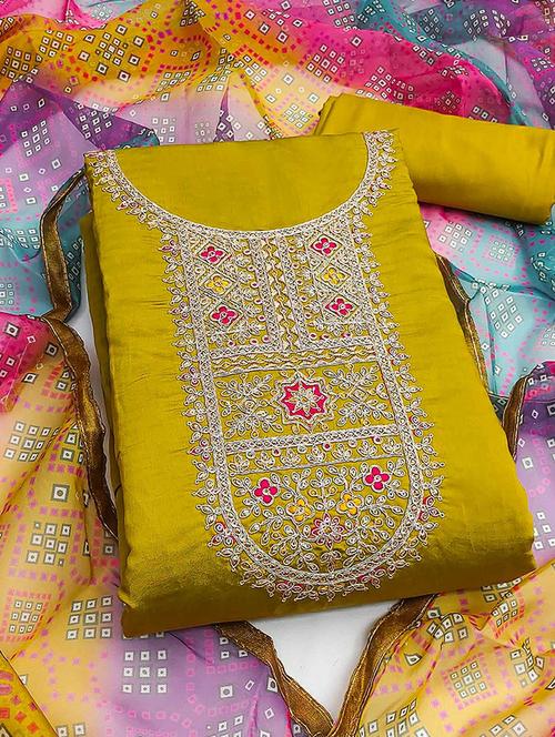 women solid with work embroidered unstitched suit set - 22252147 - Very Small Image - 1