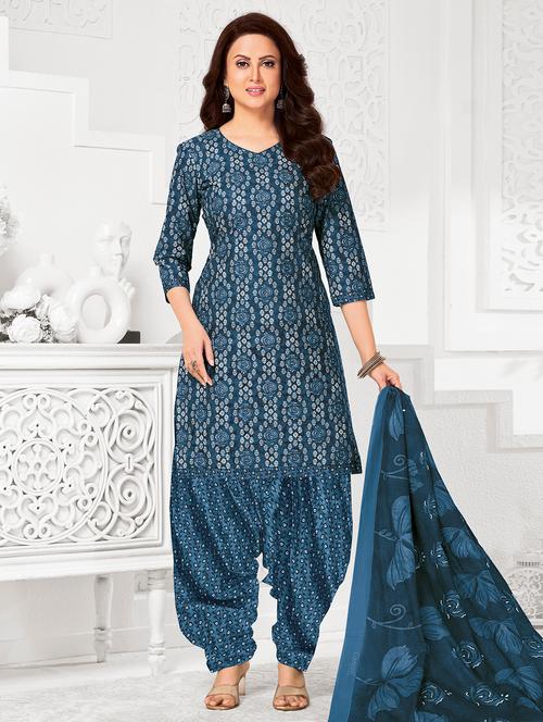 women printed three quarter sleeve kurta patiala with dupatta set - 22253320 - Very Small Image - 1