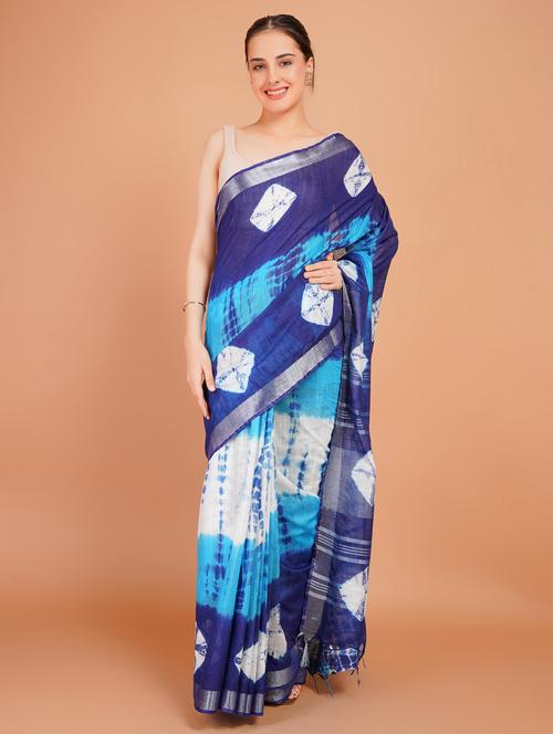 women tie & dye printed saree with blouse - 22253407 - Very Small Image - 1