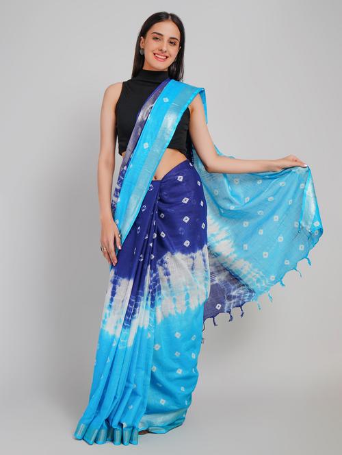 women tie & dye printed saree with blouse - 22253423 - Very Small Image - 1