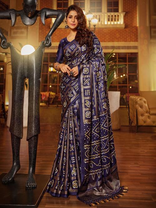 women bandhani printed saree with blouse - 22253482 - Very Small Image - 1