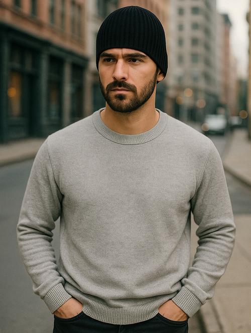 men solid ribbed knit winter beanie  - 22253642 - Very Small Image - 1