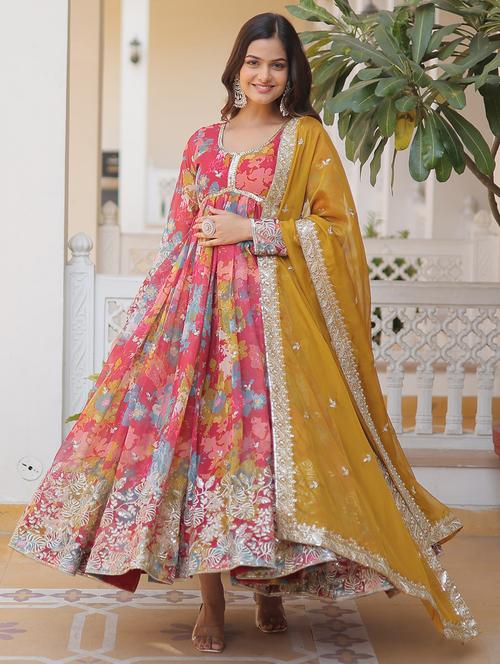 women floral long sleeve kurta dupatta set - 22253854 - Very Small Image - 1