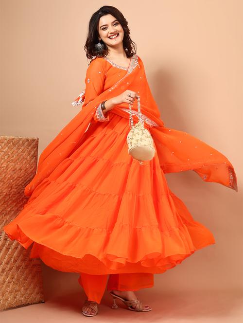 women solid long sleeve kurta with dupatta set - 22253893 - Very Small Image - 1
