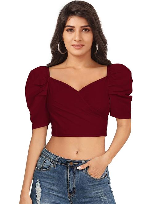 women solid puff sleeve crop top - 22254524 - Very Small Image - 1