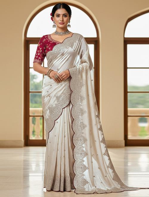 women solid with work embroidered saree with blouse - 22255097 - Very Small Image - 1