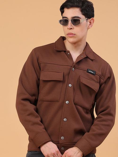 men solid collared long sleeve shacket - 22255142 - Very Small Image - 1