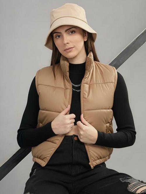 women solid sleeveless cropped puffer jacket - 22259251 - Very Small Image - 1