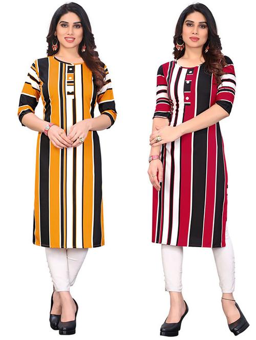 women pack of 2 three quarter sleeve straight kurta - 22259306 - Very Small Image - 1