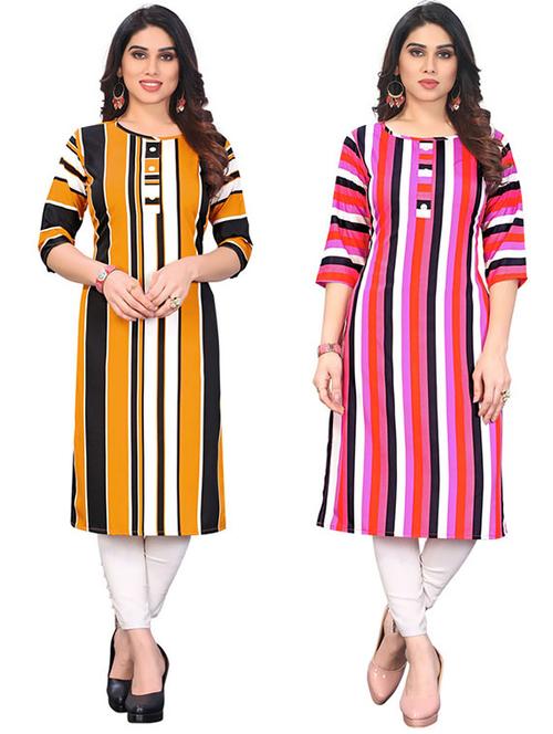 women pack of 2 three quarter sleeve straight kurta - 22259340 - Very Small Image - 1