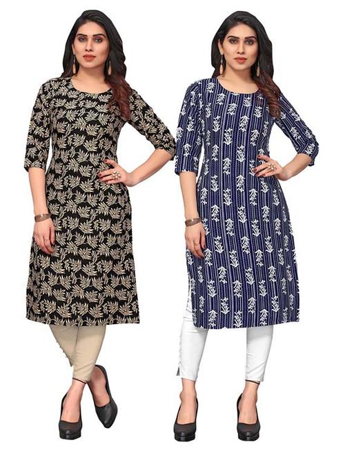 women pack of 2 printed three quarter sleeve straight kurta - 22259537 - Very Small Image - 1