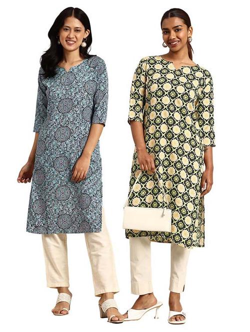 women pack of 2 printed three quarter sleeve straight kurta - 22259778 - Very Small Image - 1