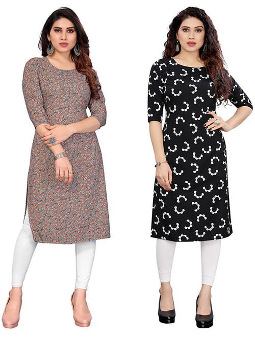 women pack of 2 printed three quarter sleeve straight kurta - 22259871 - Very Small Image - 1