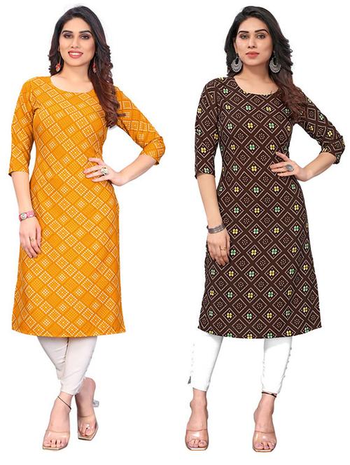 women pack of 2 printed straight kurta - 22259873 - Very Small Image - 1