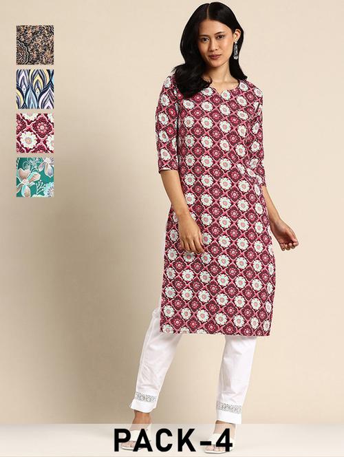 women pack of 4 printed straight kurta - 22259932 - Very Small Image - 1