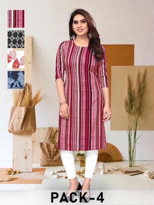 women pack of 4 printed straight kurta - 22260009 - Very Small Image - 1