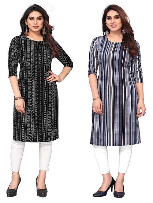 women pack of 2 printed three quarter sleeve straight kurta - 22260019 - Very Small Image - 1