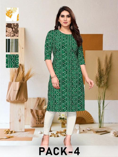 women pack of 4 printed straight kurta - 22260029 - Very Small Image - 1