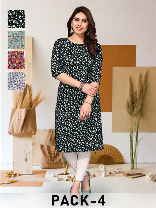 women pack of 4 printed straight kurta - 22260041 - Very Small Image - 1