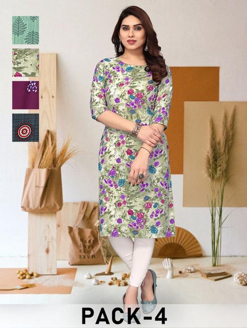 women pack of 4 printed three quarter sleeve straight kurta - 22260055 - Very Small Image - 1