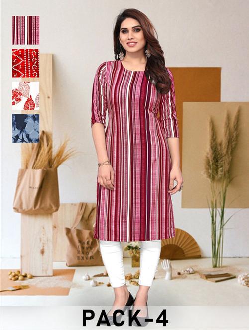 women pack of 4 printed three quarter sleeve straight kurta - 22260061 - Very Small Image - 1