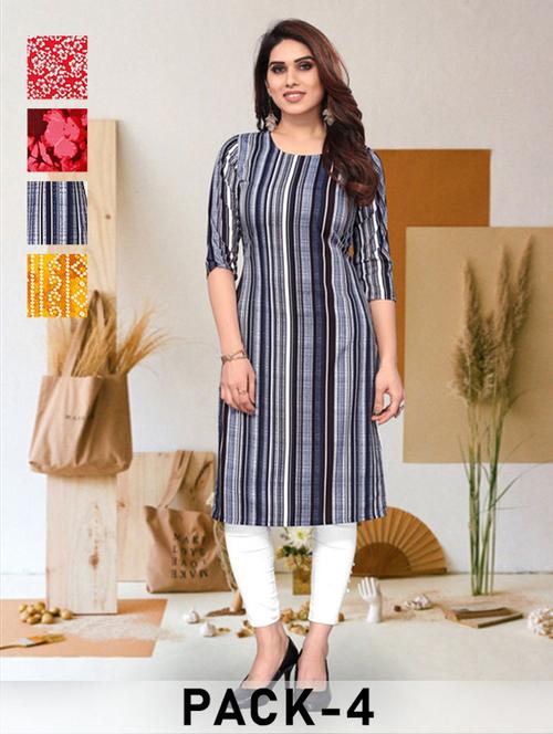 women pack of 4 printed three quarter sleeve straight kurta - 22260135 - Very Small Image - 1