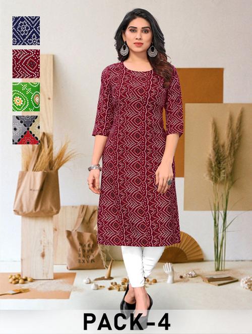women pack of 4 printed three quarter sleeve straight kurta - 22260169 - Very Small Image - 1