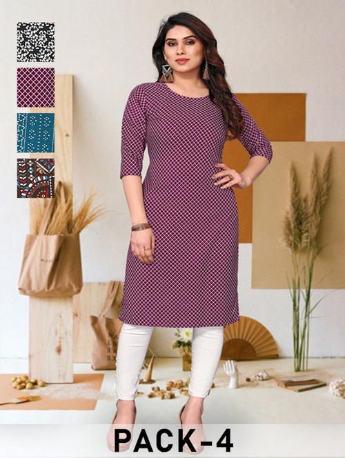 women pack of 4 printed three quarter sleeve straight kurta - 22260263 - Very Small Image - 1