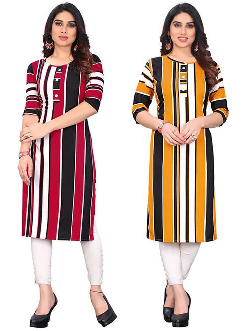 women pack of 2 printed three quarter sleeve straight kurta - 22260301 - Very Small Image - 1