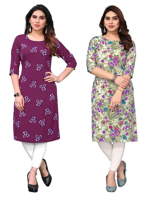 women pack of 2 printed straight kurta - 22260401 - Very Small Image - 1
