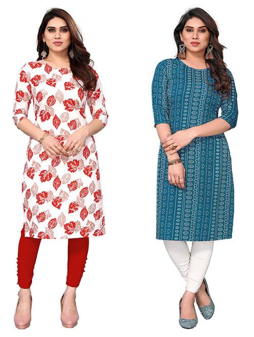 women pack of 2 printed straight kurta - 22260555 - Very Small Image - 1