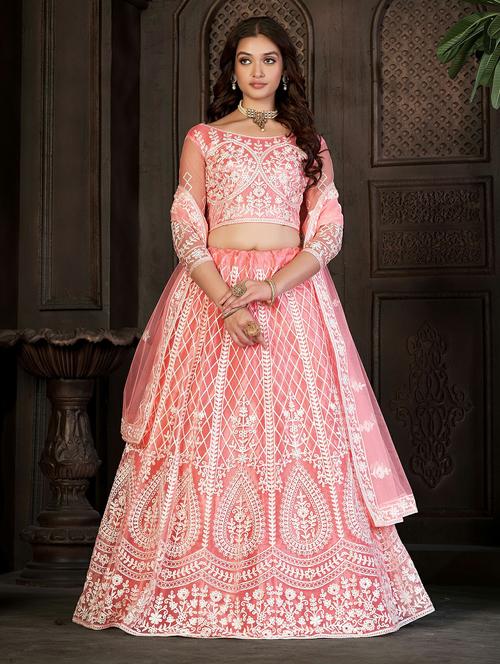 Women Solid With Work Semi Stitched Flared Lehenga - 22260704 - Very Small Image - 1