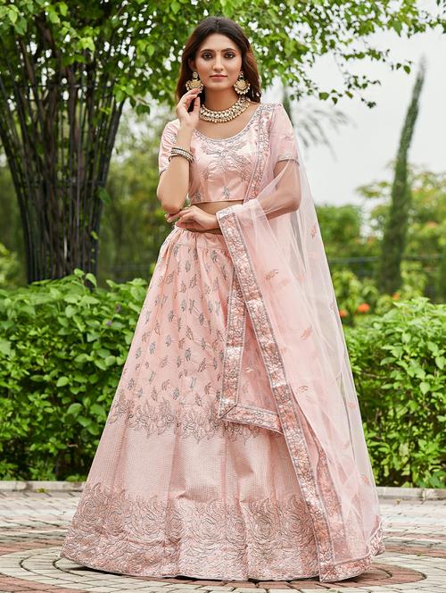 women solid with work semi stitched flared lehenga - 22260724 - Very Small Image - 1