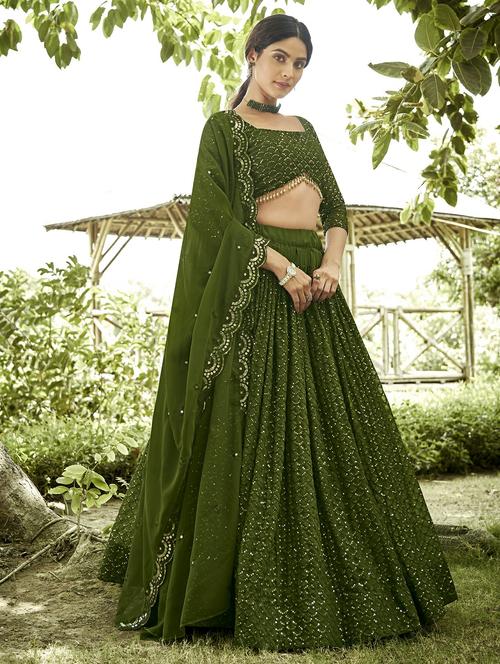Women Solid With Work Semi Stitched Flared Lehenga - 22260727 - Very Small Image - 1