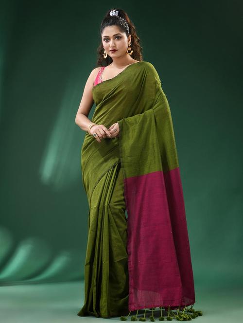 women solid handloom saree - 22260817 - Very Small Image - 1