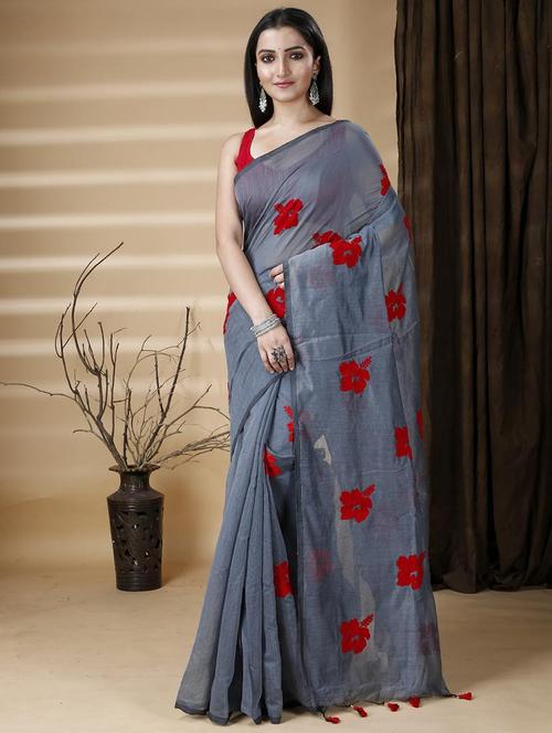 women solid with work handloom saree - 22260846 - Very Small Image - 1