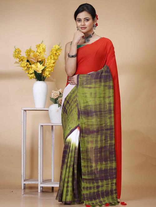 women tie & dye printed handloom saree - 22260885 - Very Small Image - 1
