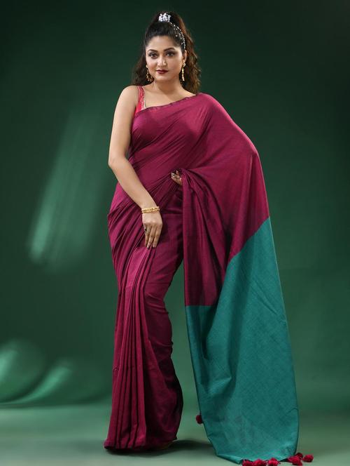 women solid handloom saree - 22260904 - Very Small Image - 1